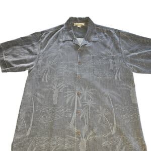Tommy Bahama Men's Gray 100% Silk Palm Tree Print Button Down Camp Shirt Size L